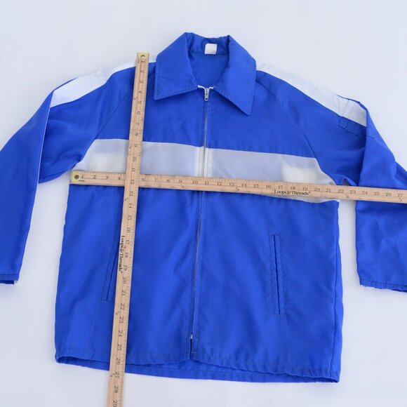VTG '80S Promo-Wear Blue White Stripe 100% Nylon Windbreaker Zip Up Varsity Coat - Picture 3 of 8